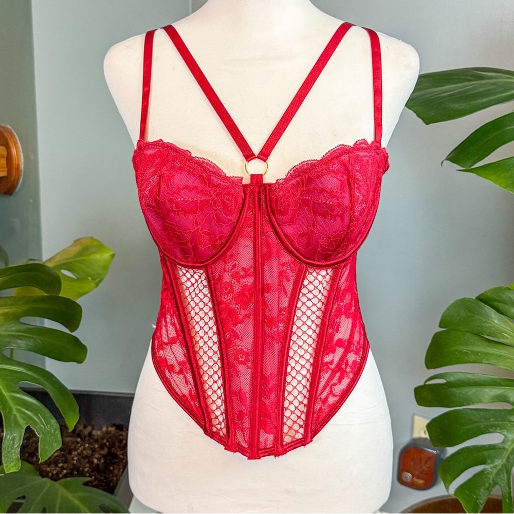 NWT Adore Me Red Lace Corset Top 36D Bustier Lingerie Bralette Y2K Valentine - Picture 9 of 9